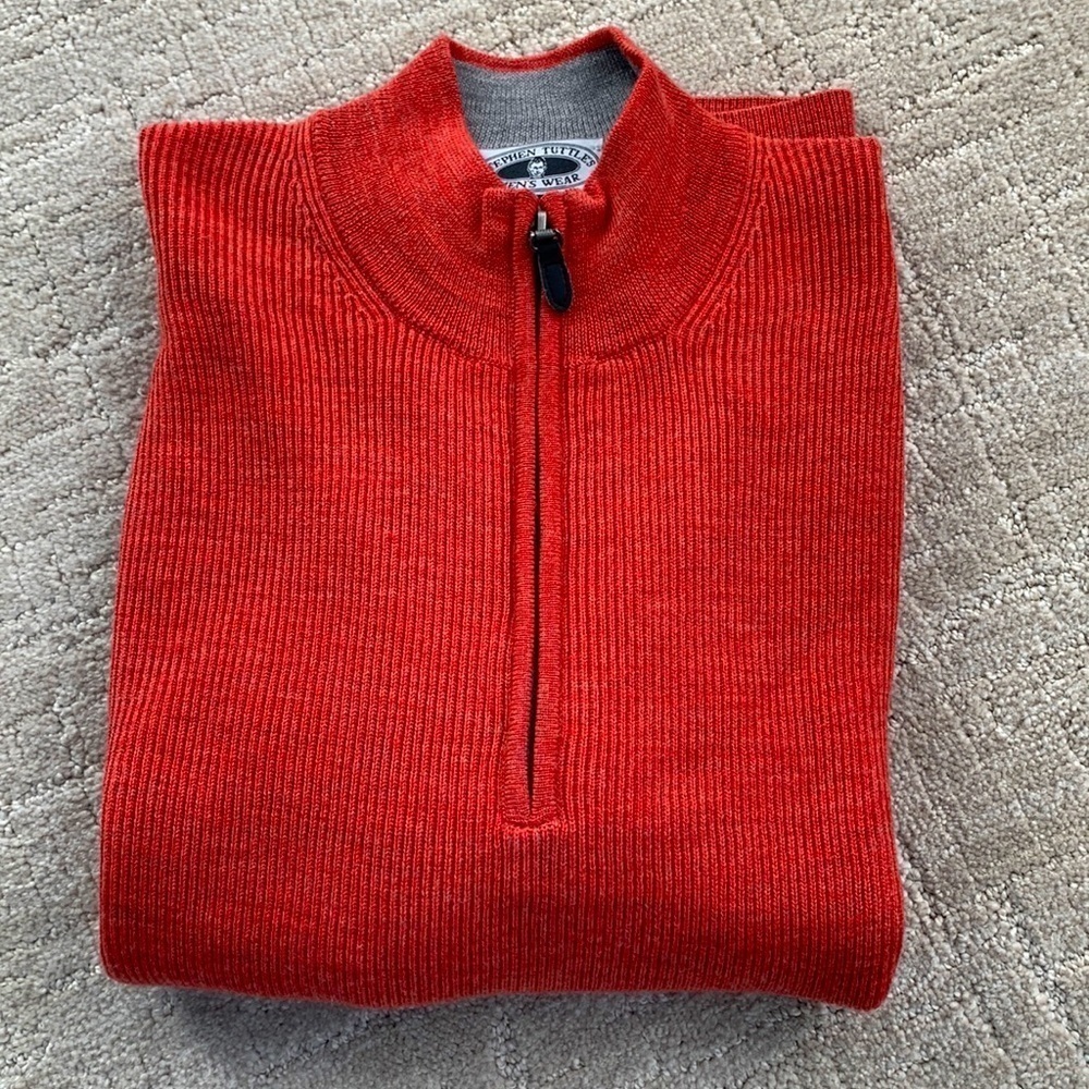 Merino Wool Extra Fine Quarter Zip Sunset Burnt Orange Sweater Men Medium NWT